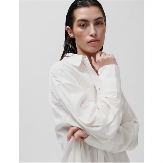 2NDDAY Maddy Crispy Cotton Stripe Skjortekjole, White Alyssum